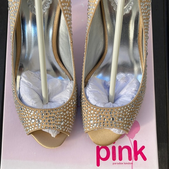 Pink Paradox London - Celebrate - Champagne Satin & Rhinestone Peep Toe Heels 8 - Picture 8 of 17